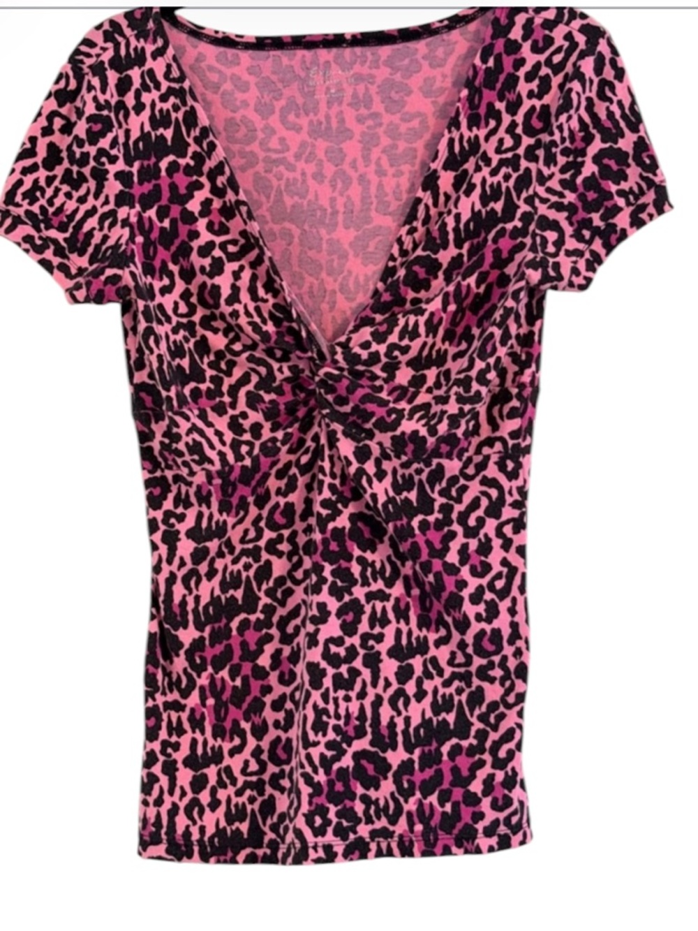 Express Pink Black Leopard Print Twist Knot V-Neck Top Size M